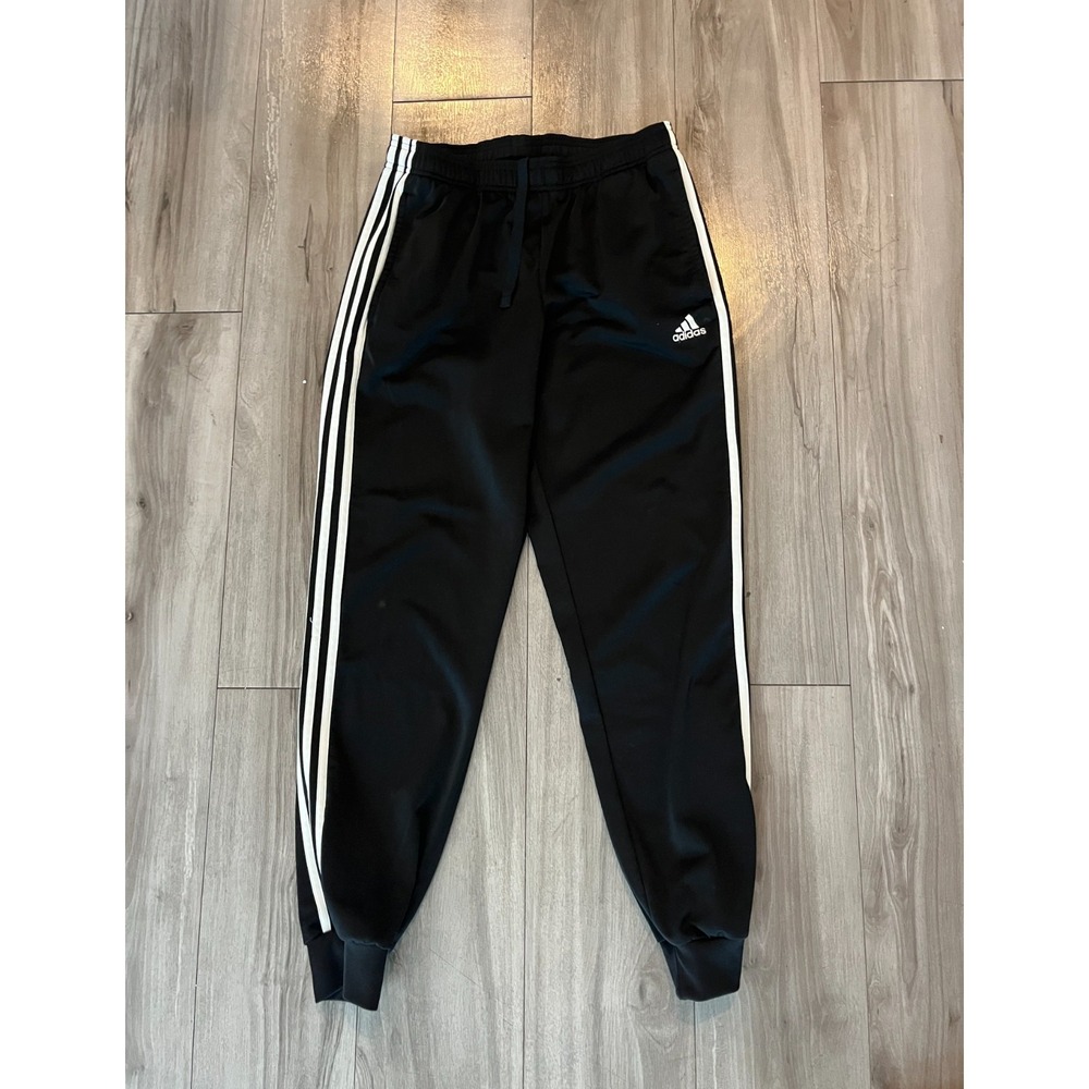 Adidas Jogger Pants Mens Medium Black 3 Stripes Tapered Leg Training Performance